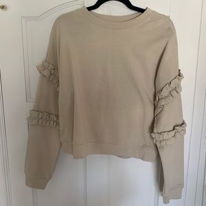 tan Ruffle sleeve sweatshirt